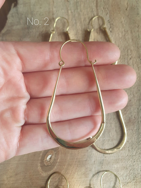 Boho Long Drop Golden Hoop Earrings / Flat Hoops / Ethnic Boho Classic XL Bohemian Chic Gypsy Spiral Hippie Tribal Hiphop style