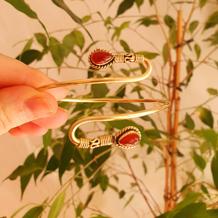 Spiral Boho Bracelet / Cornelian / Brass / Arm Bracelet / Red Stone /Ethnic / Rustic / Bohemian / Hippie / Gypsy / Adjustable