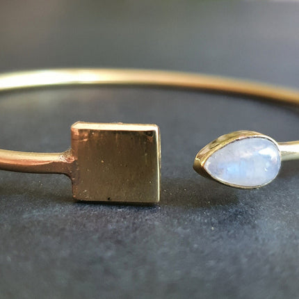 Contemporary Moonstone Golden Bracelet / Bangle / Brass / Minimalist / Ethnic / Rustic / Bohemian / Hippie / Gypsy / Psy / Body / Adjustable