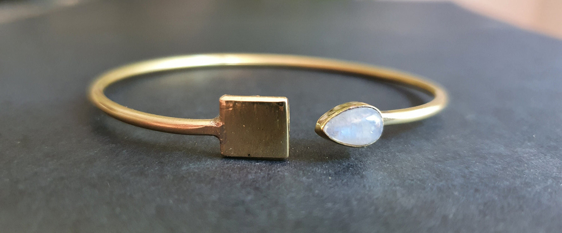 Contemporary Moonstone Golden Bracelet / Bangle / Brass / Minimalist / Ethnic / Rustic / Bohemian / Hippie / Gypsy / Psy / Body / Adjustable