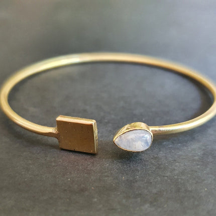 Contemporary Moonstone Golden Bracelet / Bangle / Brass / Minimalist / Ethnic / Rustic / Bohemian / Hippie / Gypsy / Psy / Body / Adjustable