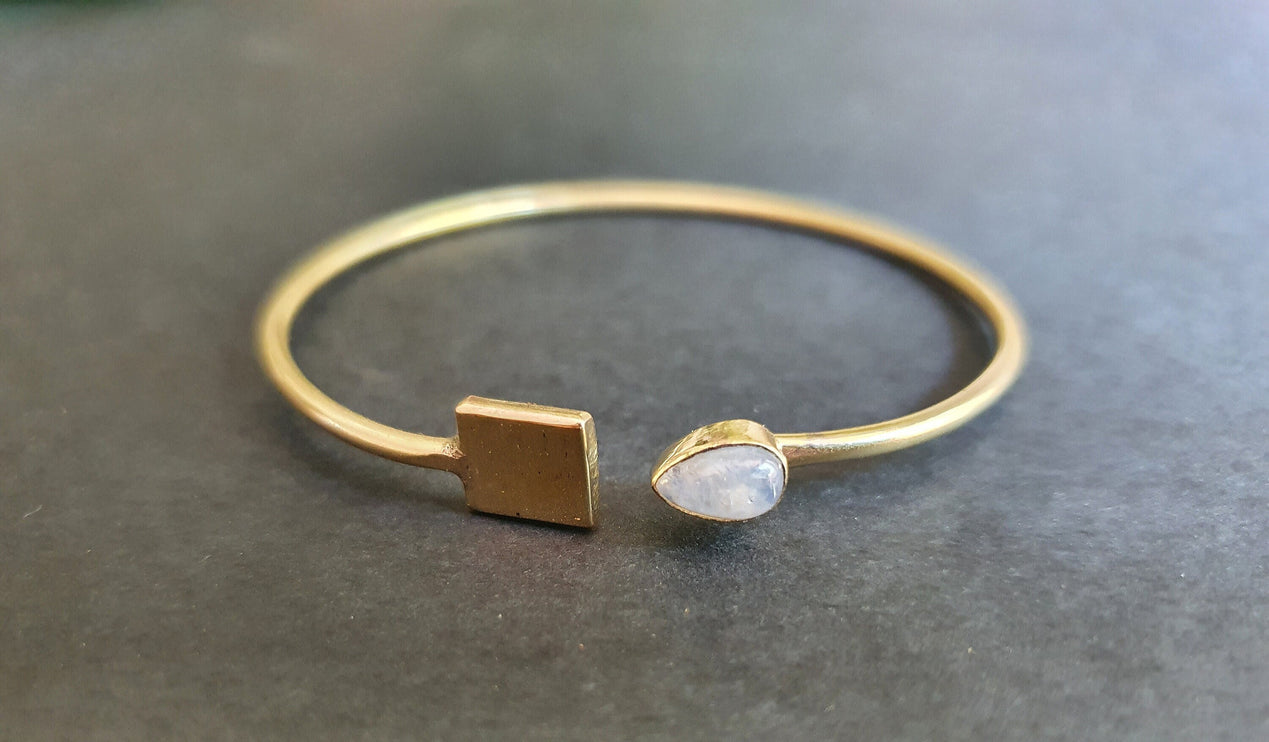 Contemporary Moonstone Golden Bracelet / Bangle / Brass / Minimalist / Ethnic / Rustic / Bohemian / Hippie / Gypsy / Psy / Body / Adjustable