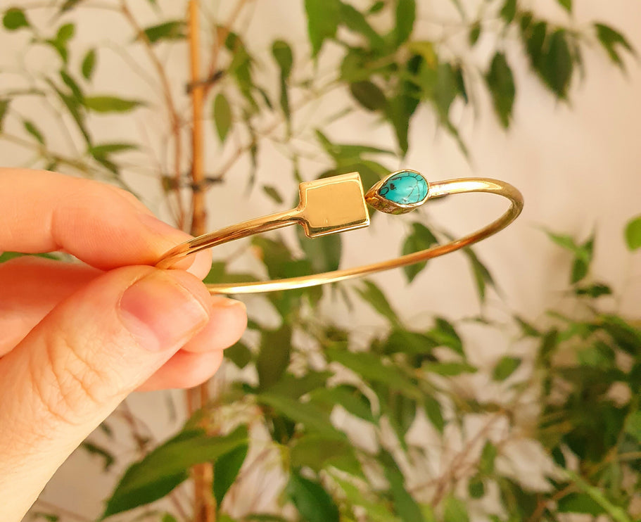 Contemporary Turquoise Golden Bracelet / Bangle / Brass / Minimalist / Ethnic / Rustic / Bohemian / Hippie / Gypsy / Psy / Body / Adjustable