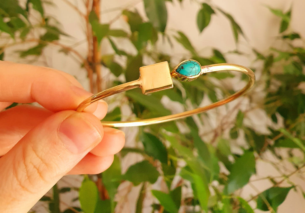 Contemporary Turquoise Golden Bracelet / Bangle / Brass / Minimalist / Ethnic / Rustic / Bohemian / Hippie / Gypsy / Psy / Body / Adjustable