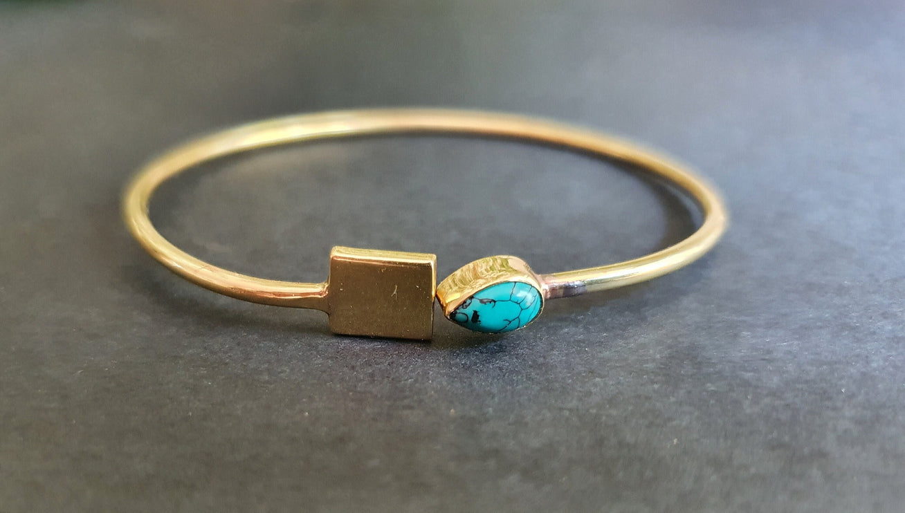 Contemporary Turquoise Golden Bracelet / Bangle / Brass / Minimalist / Ethnic / Rustic / Bohemian / Hippie / Gypsy / Psy / Body / Adjustable