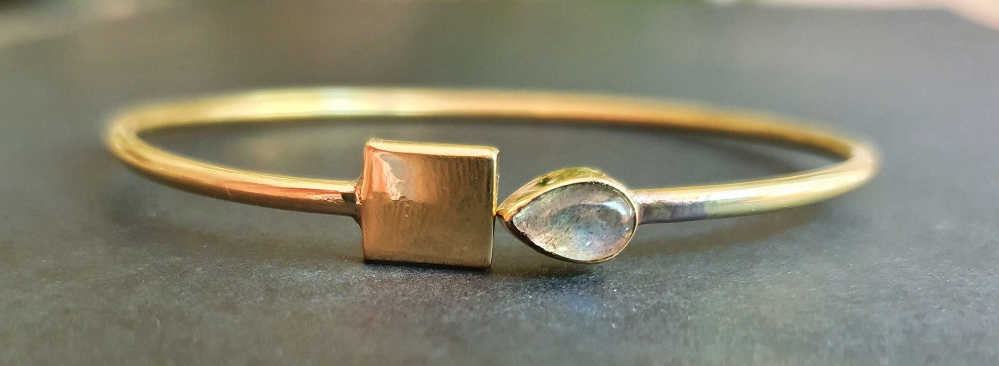 Contemporary Labradorite Golden Bracelet / Bangle / Brass / Minimalist / Ethnic / Rustic / Bohemian / Hippie / Gypsy / Body / Adjustable