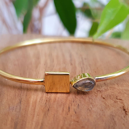 Contemporary Labradorite Golden Bracelet / Bangle / Brass / Minimalist / Ethnic / Rustic / Bohemian / Hippie / Gypsy / Body / Adjustable