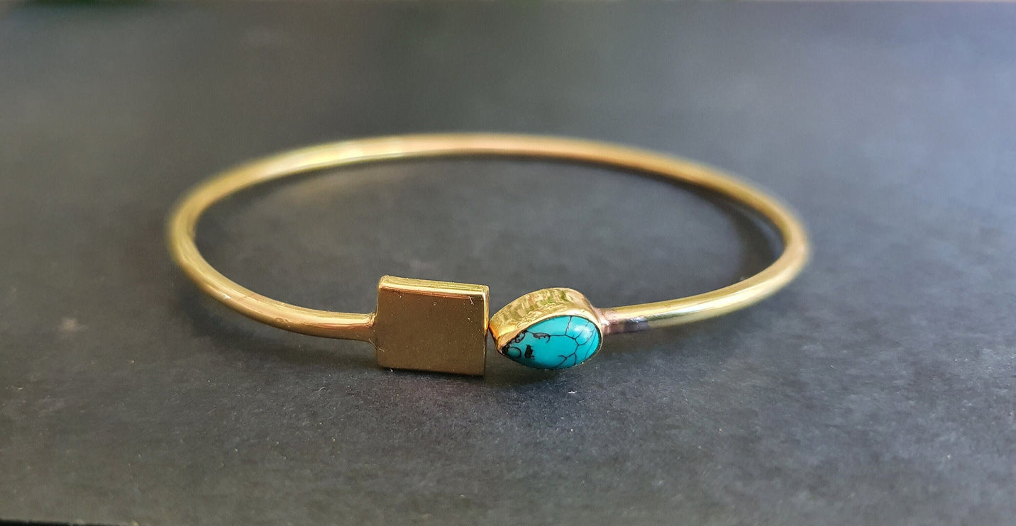 Contemporary Turquoise Golden Bracelet / Bangle / Brass / Minimalist / Ethnic / Rustic / Bohemian / Hippie / Gypsy / Psy / Body / Adjustable