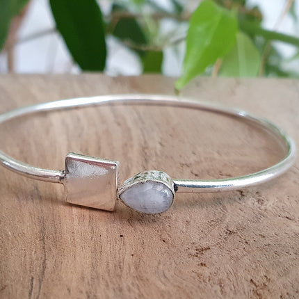 Contemporary Moonstone Silver Bracelet / Bangle / Brass / Minimalist / Ethnic / Rustic / Bohemian / Hippie / Gypsy / Psy / Body / Adjustable