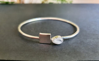 Contemporary Moonstone Silver Bracelet / Bangle / Brass / Minimalist / Ethnic / Rustic / Bohemian / Hippie / Gypsy / Psy / Body / Adjustable
