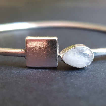 Contemporary Moonstone Silver Bracelet / Bangle / Brass / Minimalist / Ethnic / Rustic / Bohemian / Hippie / Gypsy / Psy / Body / Adjustable