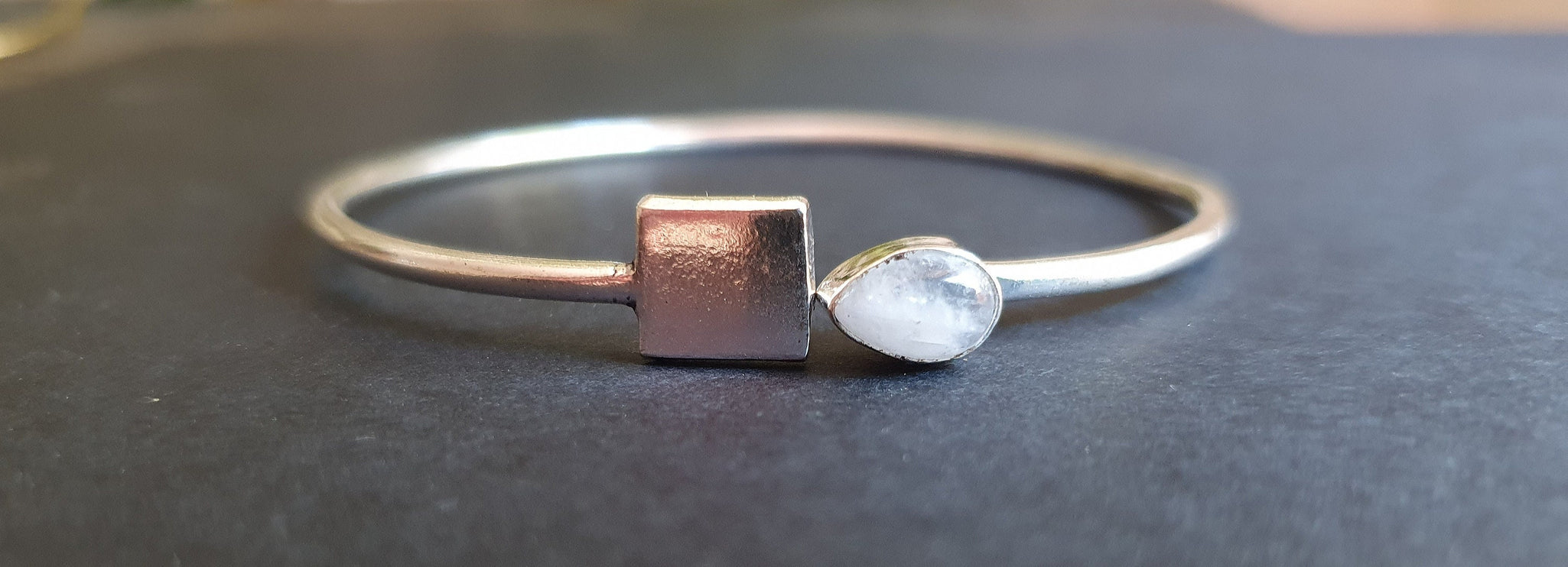 Contemporary Moonstone Silver Bracelet / Bangle / Brass / Minimalist / Ethnic / Rustic / Bohemian / Hippie / Gypsy / Psy / Body / Adjustable