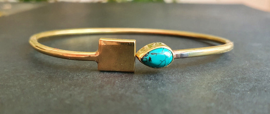 Contemporary Turquoise Golden Bracelet / Bangle / Brass / Minimalist / Ethnic / Rustic / Bohemian / Hippie / Gypsy / Psy / Body / Adjustable