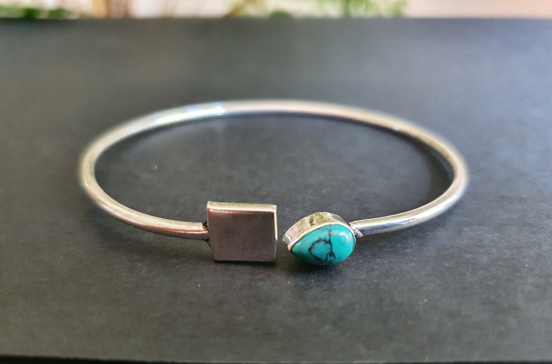 Contemporary Turquoise Silver Bracelet / Bangle / Brass / Minimalist / Ethnic / Rustic / Bohemian / Hippie / Gypsy / Body / Adjustable