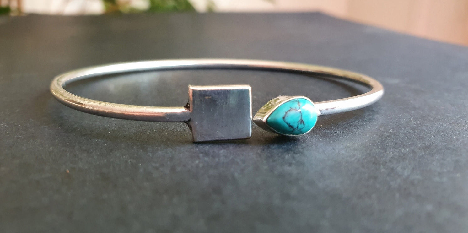 Contemporary Turquoise Silver Bracelet / Bangle / Brass / Minimalist / Ethnic / Rustic / Bohemian / Hippie / Gypsy / Body / Adjustable