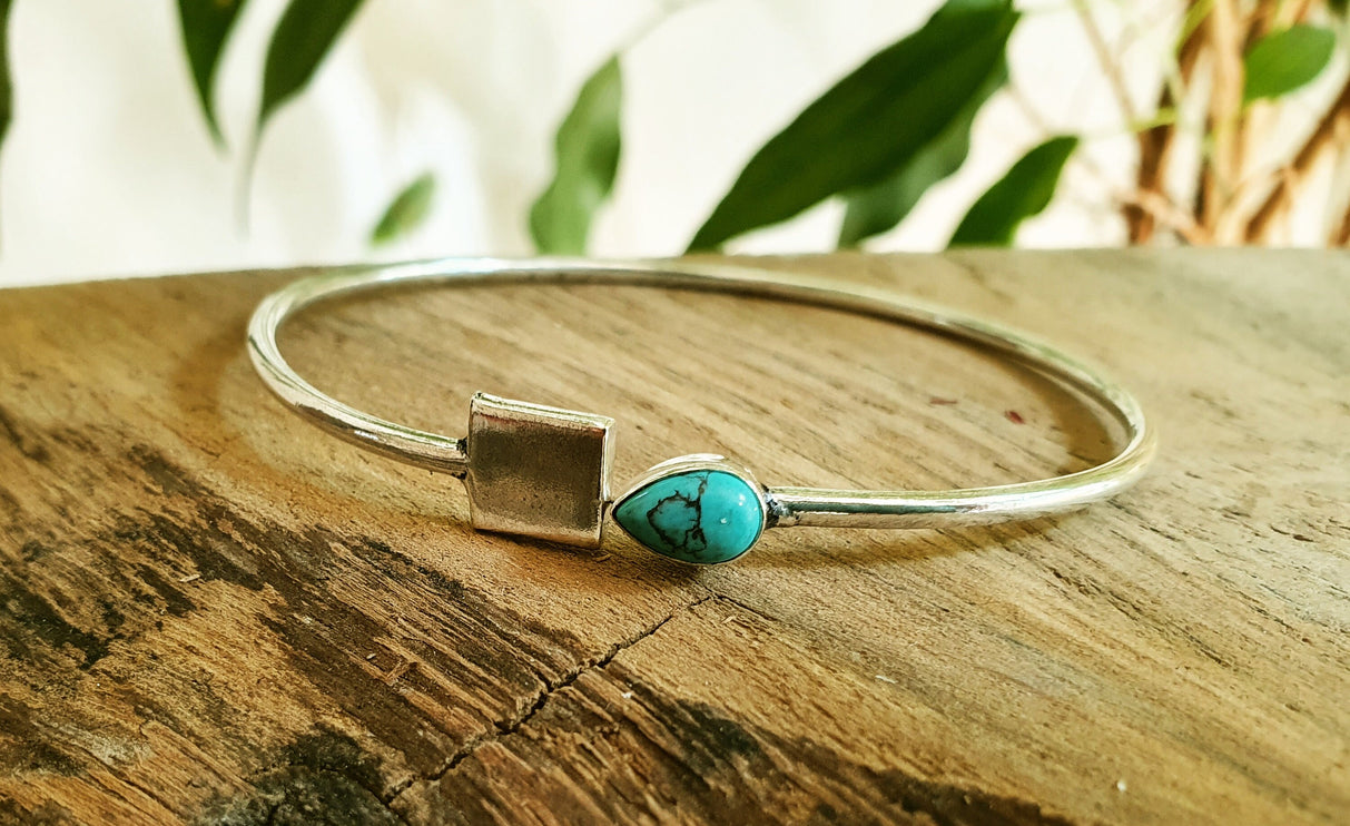 Contemporary Turquoise Silver Bracelet / Bangle / Brass / Minimalist / Ethnic / Rustic / Bohemian / Hippie / Gypsy / Body / Adjustable