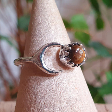 Moon Silver Ring / Tiger Eye / Zodiac / Purple / Boho / Ethnic / Rustic / Tribal / Gypsy / Festival / Healing / Festival