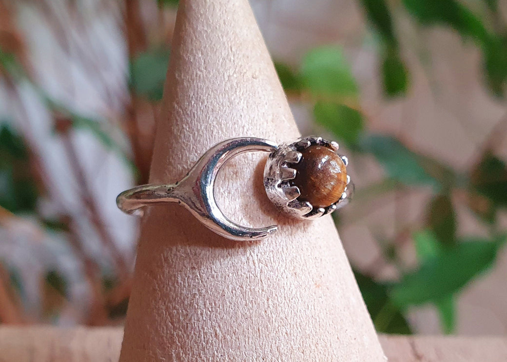 Moon Silver Ring / Tiger Eye / Zodiac / Purple / Boho / Ethnic / Rustic / Tribal / Gypsy / Festival / Healing / Festival