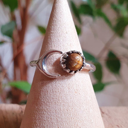 Moon Silver Ring / Tiger Eye / Zodiac / Purple / Boho / Ethnic / Rustic / Tribal / Gypsy / Festival / Healing / Festival