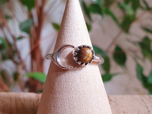 Moon Silver Ring / Tiger Eye / Zodiac / Purple / Boho / Ethnic / Rustic / Tribal / Gypsy / Festival / Healing / Festival