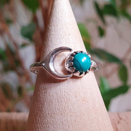 Moon Silver Ring / Turquoise / Zodiac / Purple / Boho / Ethnic / Rustic / Tribal / Gypsy / Festival / Healing / Festival