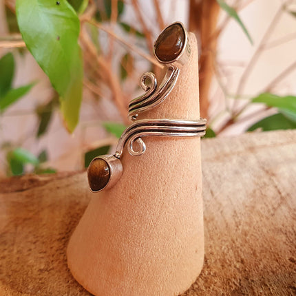 Spiral Silver & Tiger Eye ring / Ajustable / Birthstone / Boho / Ethnic / Rustic / Tribal / Gypsy / Festival / Healing