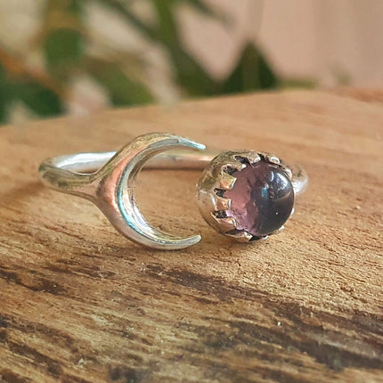 Moon Silver Ring / Amethyst / Zodiac / Purple / Boho / Ethnic / Rustic / Tribal / Gypsy / Festival / Healing / Festival