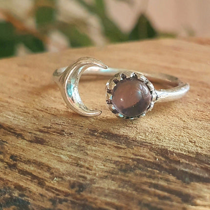 Moon Silver Ring / Amethyst / Zodiac / Purple / Boho / Ethnic / Rustic / Tribal / Gypsy / Festival / Healing / Festival