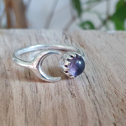 Moon Silver Ring / Amethyst / Zodiac / Purple / Boho / Ethnic / Rustic / Tribal / Gypsy / Festival / Healing / Festival