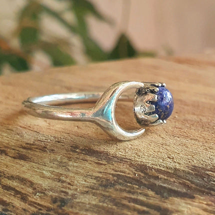 Moon Silver Ring / Lapis Lazuli / Zodiac / Purple / Boho / Ethnic / Rustic / Tribal / Gypsy / Festival / Healing / Festival