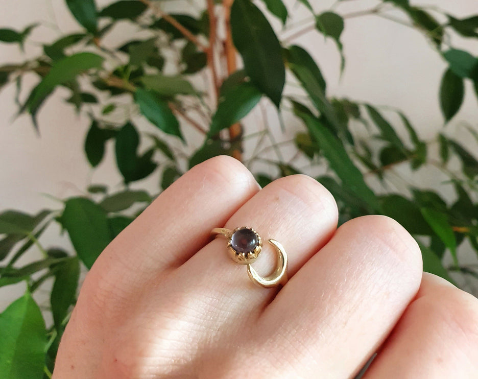 Golden Moon Ring / Amethyst / Zodiac / Purple / Boho / Ethnic / Rustic / Tribal / Gypsy / Festival / Healing / Festival