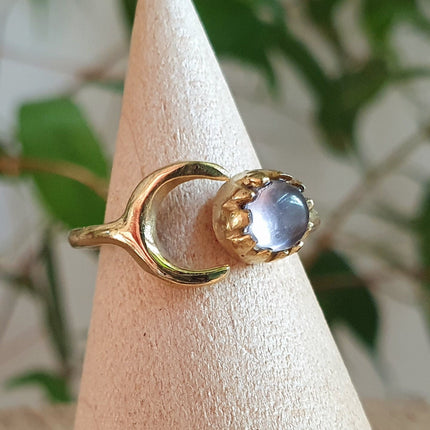 Golden Moon Ring / Amethyst / Zodiac / Purple / Boho / Ethnic / Rustic / Tribal / Gypsy / Festival / Healing / Festival