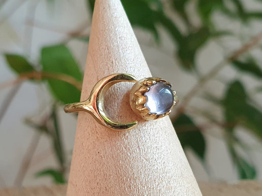 Golden Moon Ring / Amethyst / Zodiac / Purple / Boho / Ethnic / Rustic / Tribal / Gypsy / Festival / Healing / Festival