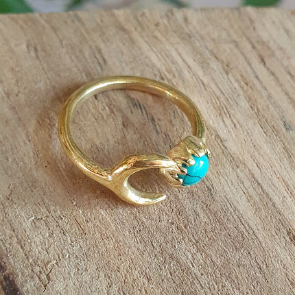 Golden Moon Ring / Turquoise / Zodiac / Celestial / Boho / Ethnic / Rustic / Tribal / Gypsy / Festival / Healing / Festival