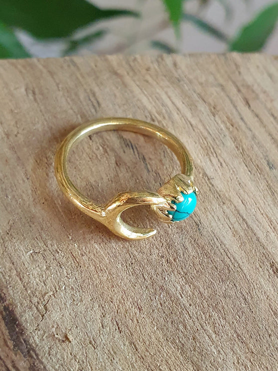 Golden Moon Ring / Turquoise / Zodiac / Celestial / Boho / Ethnic / Rustic / Tribal / Gypsy / Festival / Healing / Festival