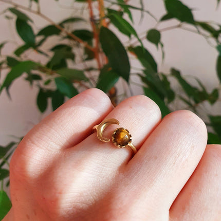 Golden Moon Ring / Tiger Eye / Zodiac / Celestial / Boho / Ethnic / Rustic / Tribal / Gypsy / Festival / Healing / Festival