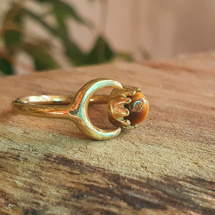 Golden Moon Ring / Tiger Eye / Zodiac / Celestial / Boho / Ethnic / Rustic / Tribal / Gypsy / Festival / Healing / Festival