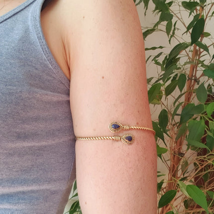 Silver Arm Bracelet Lapis Lazuli / Tribal / Spiral / Boho / Bangle/ Ethnic / Rustic / Bohemian / Hippie / Gypsy / Psy / Adjustable