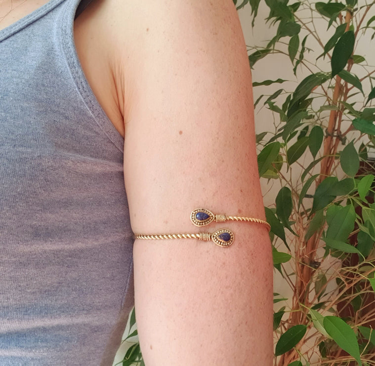 Silver Arm Bracelet Lapis Lazuli / Tribal / Spiral / Boho / Bangle/ Ethnic / Rustic / Bohemian / Hippie / Gypsy / Psy / Adjustable