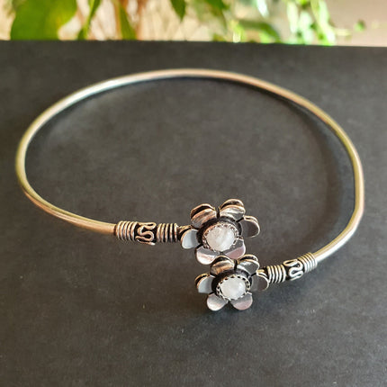 Daisy Flower Arm Bracelet Silver & Moonstone / Tribal / Spiral / Boho / Bangle/ Ethnic / Rustic / Bohemian / Hippie / Adjustable