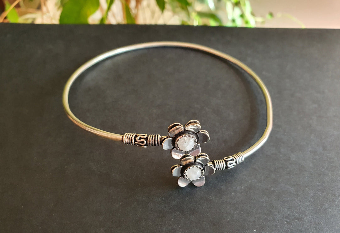 Daisy Flower Arm Bracelet Silver & Moonstone / Tribal / Spiral / Boho / Bangle/ Ethnic / Rustic / Bohemian / Hippie / Adjustable