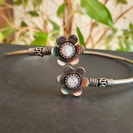 Daisy Flower Arm Bracelet Silver & Moonstone / Tribal / Spiral / Boho / Bangle/ Ethnic / Rustic / Bohemian / Hippie / Adjustable