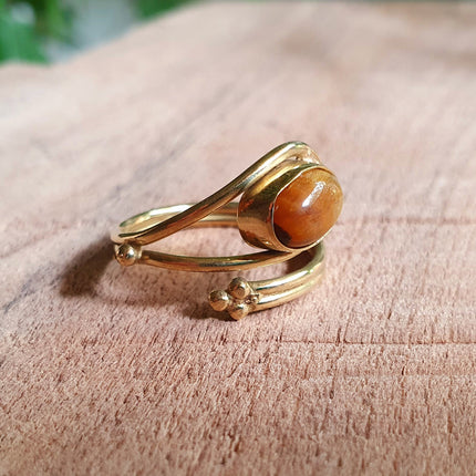 Tiger Eye Ring Brass Golden / Adjustable / Ethnic / Boho / Bohemian / Psy / Rustic / Tribal / Gypsy / Festival / Healing / Festival