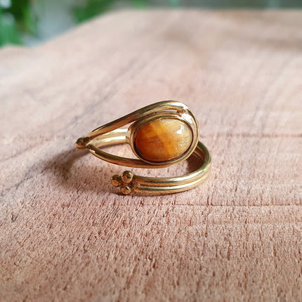 Tiger Eye Ring Brass Golden / Adjustable / Ethnic / Boho / Bohemian / Psy / Rustic / Tribal / Gypsy / Festival / Healing / Festival