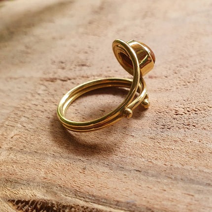 Tiger Eye Ring Brass Golden / Adjustable / Ethnic / Boho / Bohemian / Psy / Rustic / Tribal / Gypsy / Festival / Healing / Festival