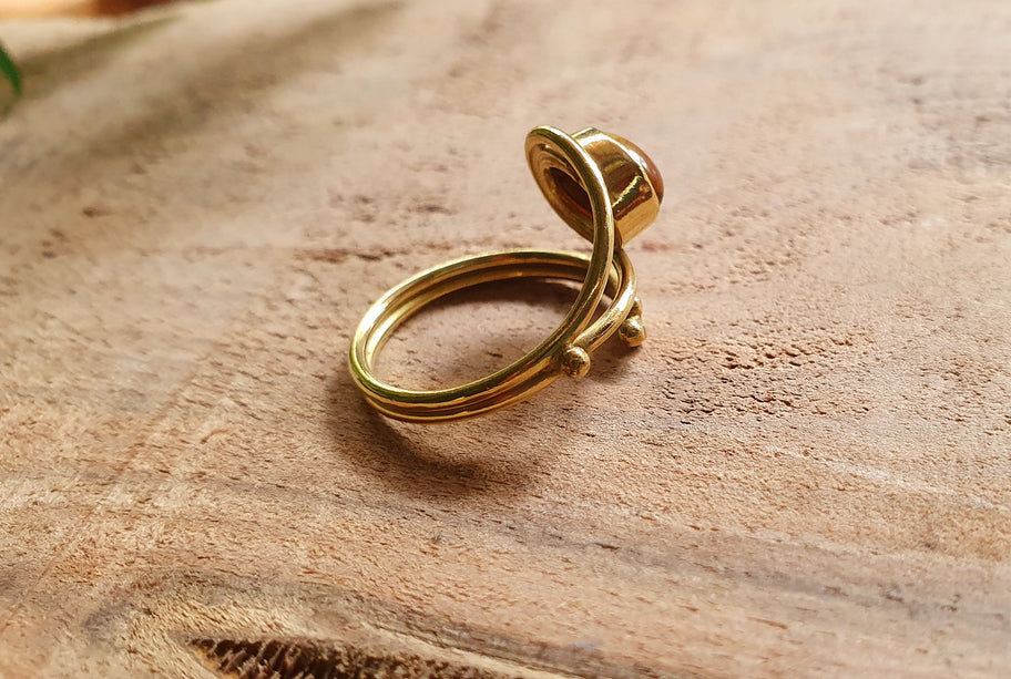 Tiger Eye Ring Brass Golden / Adjustable / Ethnic / Boho / Bohemian / Psy / Rustic / Tribal / Gypsy / Festival / Healing / Festival