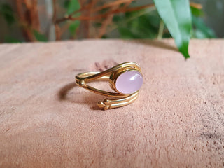 Golden Ethnic style Rose Quartz Ring / Brass / Adjustable / Boho / Bohemian / Rustic / Tribal / Gypsy / Festival / Healing / Festival