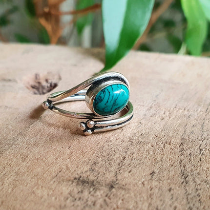 Ethnic style Silver & Turquoise Ring / Adjustable / Boho / Bohemian / Psy / Rustic / Tribal / Gypsy / Festival / Healing / Festival