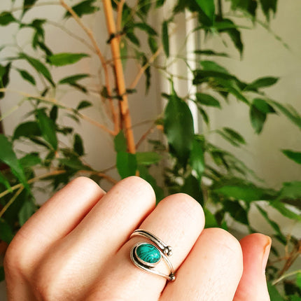 Ethnic style Silver & Turquoise Ring / Adjustable / Boho / Bohemian / Psy / Rustic / Tribal / Gypsy / Festival / Healing / Festival