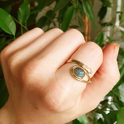 Adjustable Labradorite Ring Ethnic style Brass / Boho / Bohemian / Psy / Rustic / Tribal / Gypsy / Festival / Healing / Festival